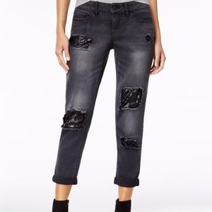 Dollhouse Juniors' Sequins Rip and Repair Jeans